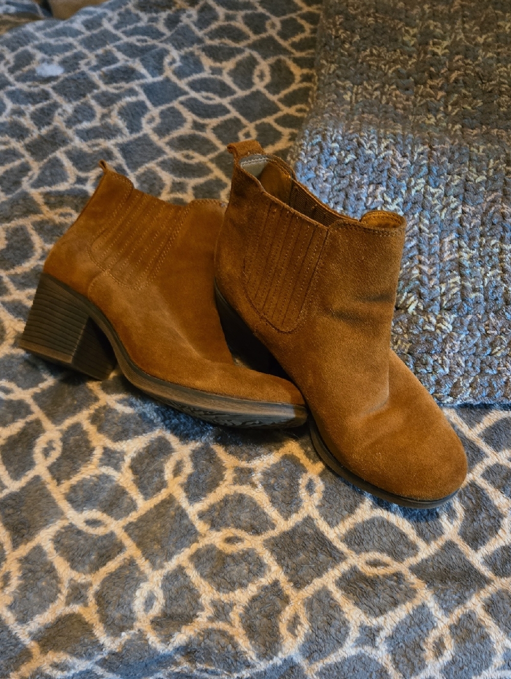 Women’s Suede Ankle Booties in Tan Brown with Block Heel